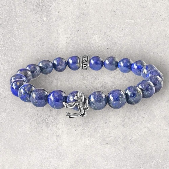 NOV9M®️ 925 Silver Jewish Chai Charm Lapis Beads Bracelet - Picture 1 of 3